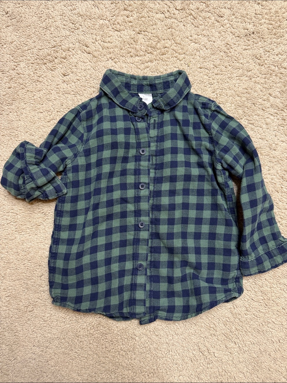 H&M Green and Navy Check Plaid Button-Front Shirt